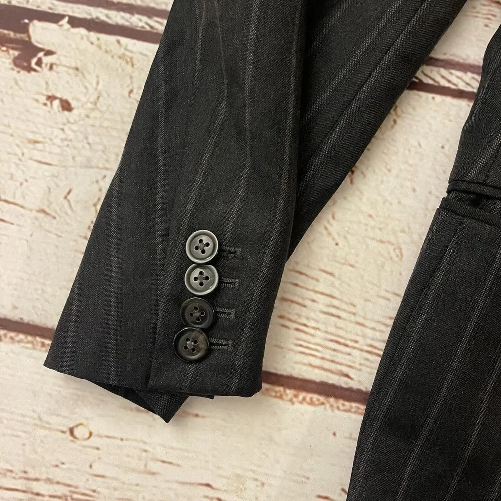 Armani Collezioni Sport Coat 44L Flannel Wool Charcoal‎ Dark Gray 2-Button Italy